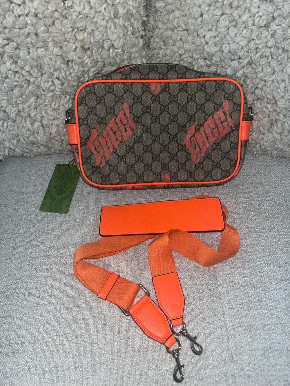 Tommy Hilfiger Brown Monogram Belt Bag with Orange Trim